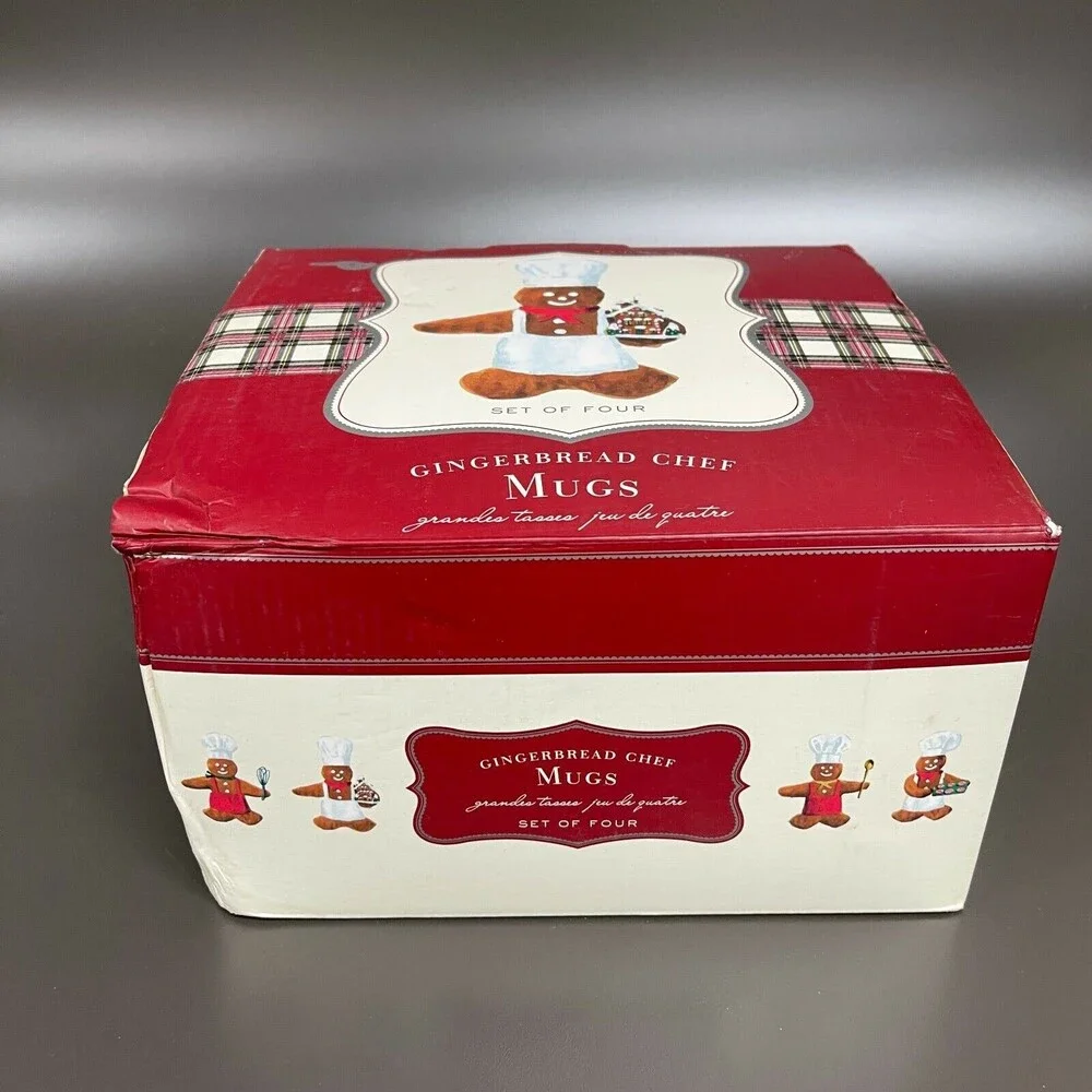 Williams Sonoma Gingerbread Chef Mugs Cups Earthenware Dishwasher Safe Lot of 4